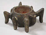 Spider Vessel, Steatite, red cinnabar, shell, Chumash